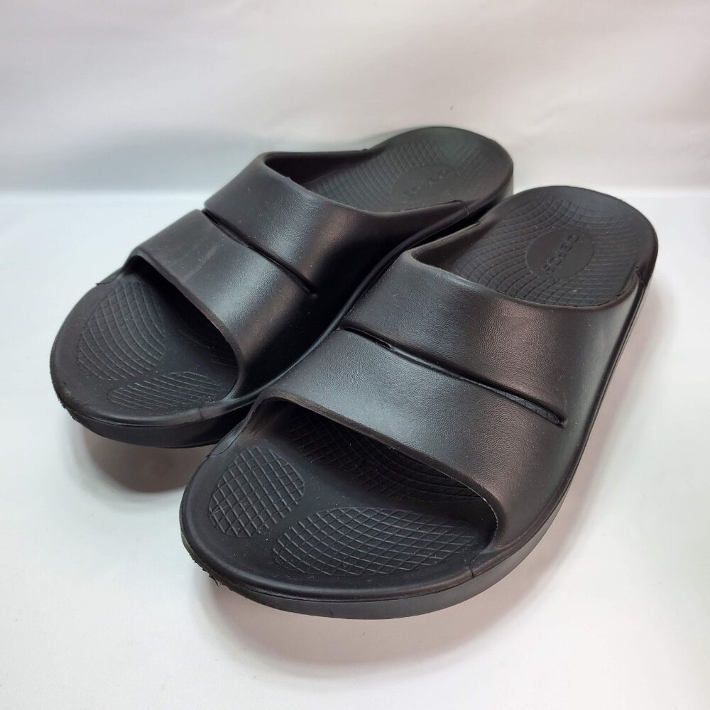 OOFOS Ooahh Black Comfort Slide Sandals Sport Recovery Men Sz 8 Women 10 Slip On